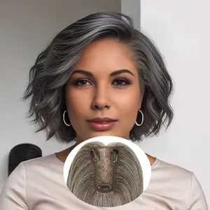 10 Inch Straight Hair Toppers for Women with Thinning Hair Middle Part Swiss Lace Base Clip in Hair Topper 4.3x3.2 Inch 27G Add Hair Volume Cover Dark Grey Hair Human Hair Toppers for Women Hair Toppers Pieces Human Hair extension