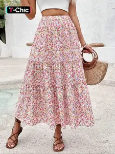 Women's Ditsy Floral Print Long, Elegant Fashion Casual A Line Vintage Boho Skirt for Daily Holiday Vacation Wear, Ladies Bottoms for Summer