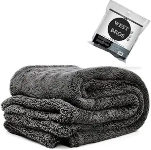 WEST BROS Microfiber car Drying towel 1300 GSM Twisted loop-premium extra large auto wash detailing cleaning cloth XL 40X24 1-PACK