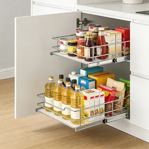 20" W x 21" D or 14" W x 21" D Metal Pull-Out Cabinet Organizer | 2-Tier Carbon Steel Kitchen Storage Rack,summervibes