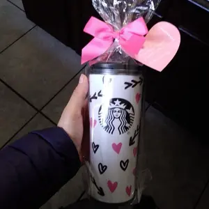 Starbucks Adorable Hearts Tumbler in Pink Black & White with Pink Bows and Heart Designs Portable Reusable Washable Water Bottles for Drinkware
