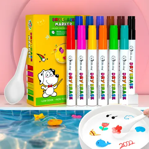 Magic Floating Marker Set 12 Vibrant Colors, Dry Erase Markers for Water Drawing with Spoons, Safe Non-Toxic Art Supplies for Kids Acrylic Painting Pen Watercolor Paint