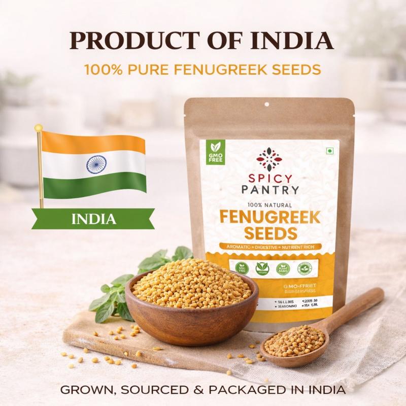 Spicy Pantry Fenugreek Seeds – Whole Methi Seeds for Curries, Tea, Lentils, Pickles & Spice Blends