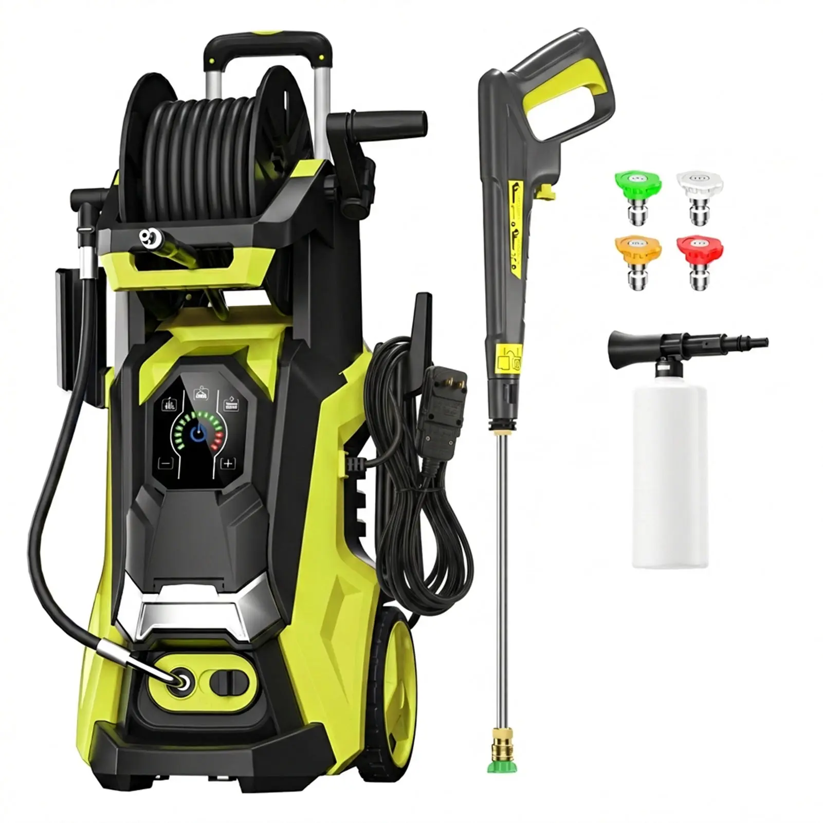 Electric Pressure Washer 5560PSI MAX 3.8GPM, 15 Level Adjustable Touch Screen, Dirt, Grime Removal, Flexible Cleaning, with 4 Spray Nozzle, 500ML Soap Tank, Stainless Steel Lance, Total Stop System for Car Wash, Home, Patio, Outdoor Cleaning