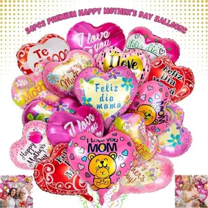 24PCS Mother’s Day Balloons Set – Happy Mom Foil & Latex Balloons, Party Decorations for Mom, Grandma Birthday Supplies