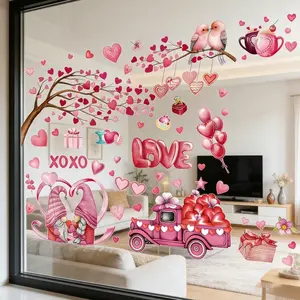 Valentine's Day Glass Window Stickers Set, Includes Dwarf, Heart Tree, Truck, Flamingo, Heart-Shaped Decals for Home Office Party Wedding Anniversary Decor