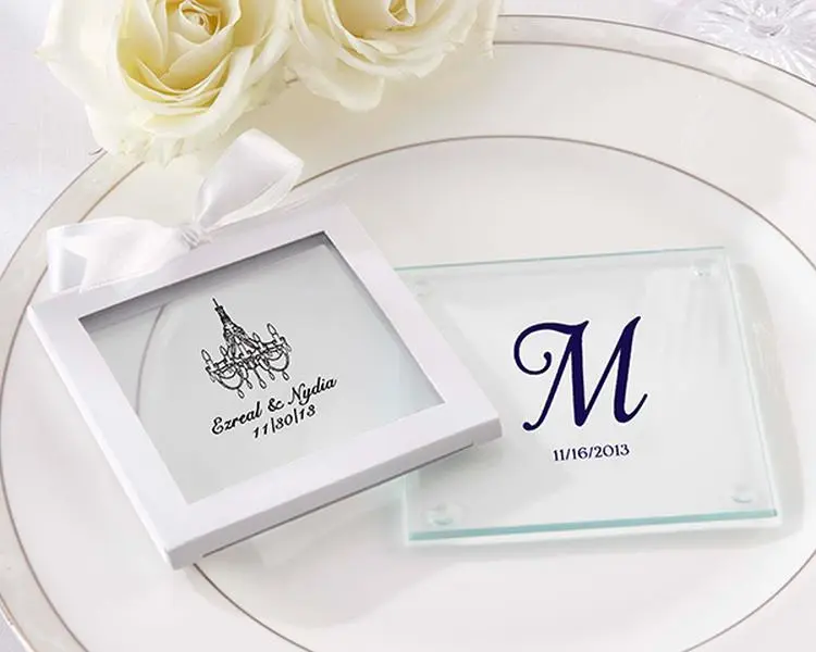 Kate Aspen 27075NA Personalized Glass Coasters - Wedding - Set of 12