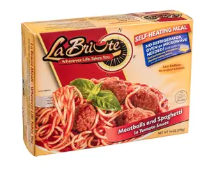 LaBriute Meals Spaghetti & Meatballs in Tomato Sauce – Self Heating Ready to Eat Entrée w/Snack |23g Protein, Low-Calorie Pre-Packaged Lunch or Dinner | Shelf Stable, Fully Cooked, No Refrigeration Needed|Glatt Kosher | 12 oz Serving