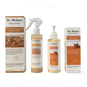 Peel Shot Kojic Acid Turmeric Body Care Set - Exfoliating Spray & Moisturizing Lotion Bundle, Body Scrub for Dark Spot, Pore Dead Skin Cleansing, Hydrating & Nourishing, Soothing Moisturizing for Soft Smooth Skin