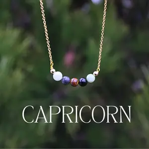 Handmade Capricorn Crystal Bead Necklace | Dainty Daily Wear | Natural Tumbled Stones | Personalized Healing Crystal Astrology/Zodiac Necklace | Birthday and  Anniversary