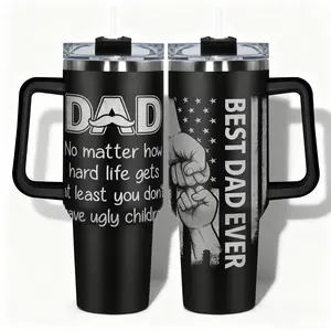 1pc Funny Dad Tumbler Stainless Steel Water Bottle Best Dad Ever Fist Bump Designs, Leakproof Large Capacity (40oz/30oz/22oz/20oz/14oz), Needed for Gym, Hiking, Travel Ideal Birthday Christmas Gift