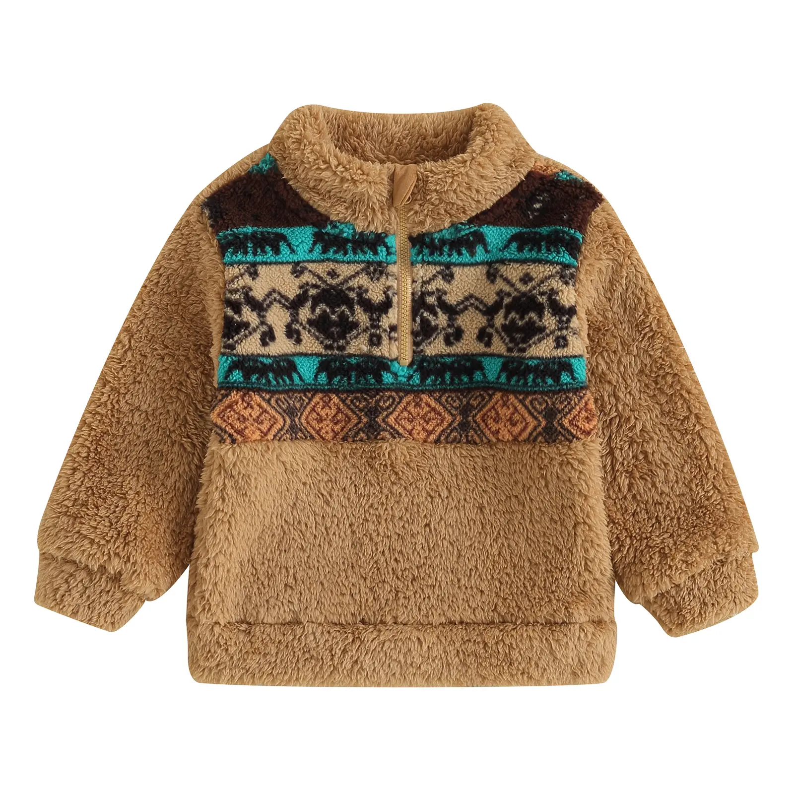 Canrulo Toddler Baby Girl Boy Long Sleeve Oversized Half Zip Fleece Sweatshirt Soft Sherpa Pullover Top