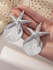New 2026 Style Starfish Shell Metal Earrings, Fashion Exaggerated Drop Earrings, Trendy Creative Jewelry for Women
