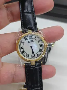 Cartier Large Round Vintage Quartz 30mm White Mother-of-Pearl Dial Gold-Plated Silver Diamond Ladies Watch – MWT000670