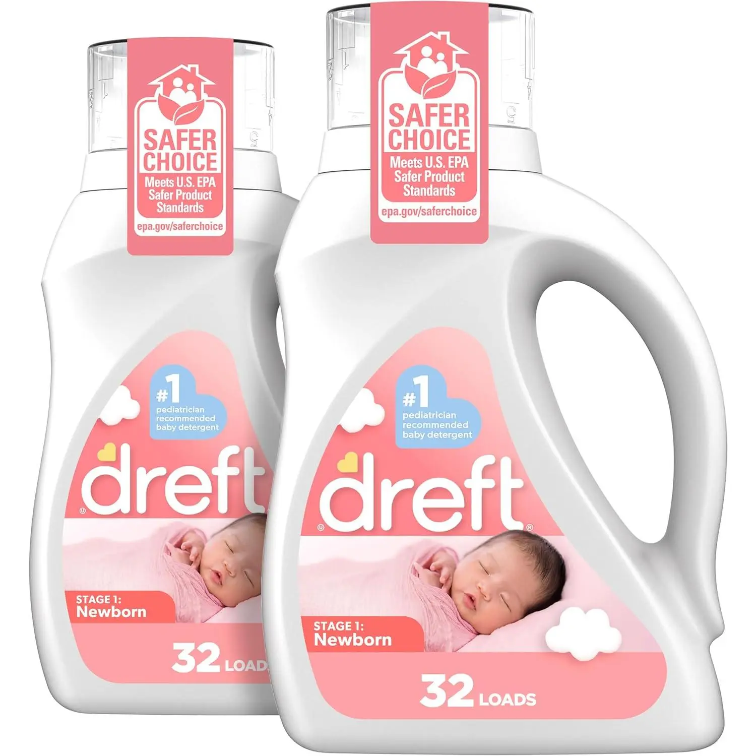 Newborn Baby Gentle Sensitive Skin Liquid Laundry Detergent, HE-Compatible, 2-Pack, 32 loads each
