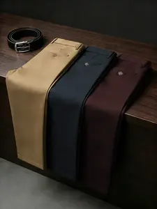 Three Men's New Loose Straight Leg Elastic Solid Color Suit Pants, Business Formal & Casual Wear, Anti-Wrinkle, Comfortable, All Seasons