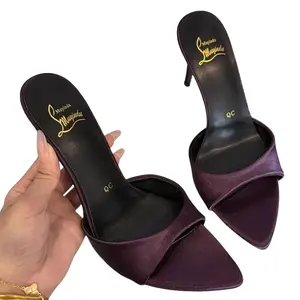 Elegant Satin Purple High Heels Slippers Women High Quality Pointed Toe Slides Designer Sandals Sexy Peep-toe Party Dress Shoes