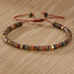 Natural Red Creek Jasper Bracelet - 11" Handmade Adjustable 2mm x 4mm Gemstone Beaded Bracelet - Crystal Healing Bracelet