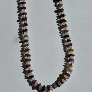 Pink Tourmaline Polished with Diamond Quartz Gemstone Necklace From Afghanistan