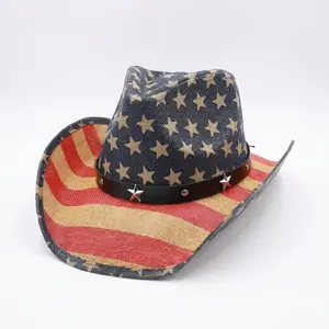 Mens Straw Cowboy Hat Unisex Western Beach Sun Hat - Independence Day 4th of July America 250th Anniversary Wide Brim Fedora Cowgirl Hats