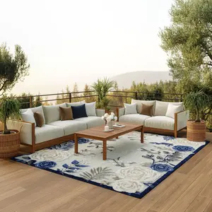 Nourison Aloha Contemporary Floral Border Outdoor Rug