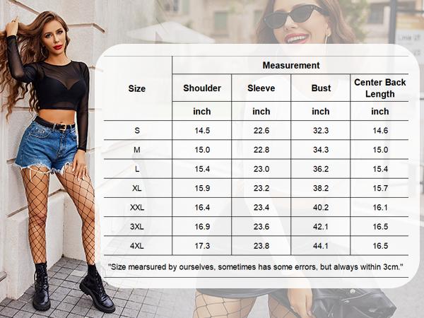 Avidlove Women Mesh Crop Top Long Sleeve See Through Shirt Sheer Blouse O Neck Clubwear S-4XL