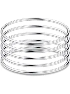 5 Pieces Women's Stainless Steel Bracelet Female Simple Style Polished Bracelet Bangle Gold/Silver Stackable Thin Bracelet Gifts for Women Friends 3MM Bracelets Stacking