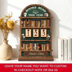 Vintage Wooden Book Tracker Sign, Personalized Reading Counter, Books Read This Year Decor, Custom Library Gift for Book Lovers