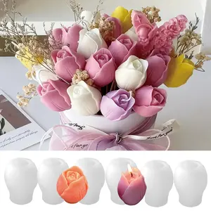 6-Piece DIY Flower Candle Resin Gypsum Mold Set, Crafts, Molding, Non-Slip Tulip Design, Handmade Bouquet Kit for Wedding Decorations, Valentine's Day Gifts