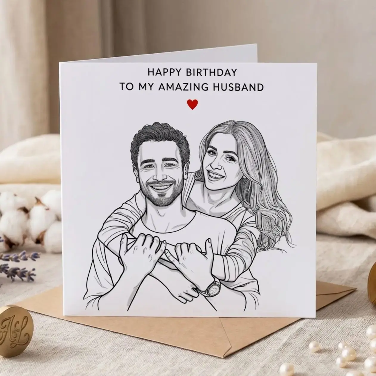 Personalized Couple Portrait Greeting Card, Romantic Happy Birthday Card From Wife, Keepsake Gift,Birthday Card For Husband,