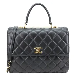 Pre-owned CHANEL Leather Shoulder Bags Trendy CC Top Handle Flap Quilted Shoulder Bag Black
