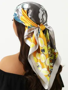 Women's 90x90cm Silk Scarf, 35.4inch Luxury Print Shawl, All-Season Travel Wrap, Fashion Headscarf, New Arrival, Floral Print Scarf