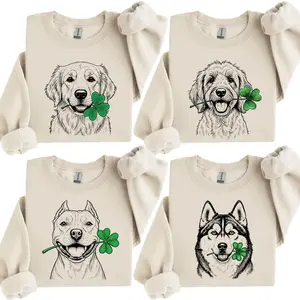 Lucky Dog St. Patrick’s Day Sweatshirt Collection – Shamrock Dog Graphic Crewneck, Irish Holiday Dog Lover Shirt- Unisex Crew Pullover- Gift for Women