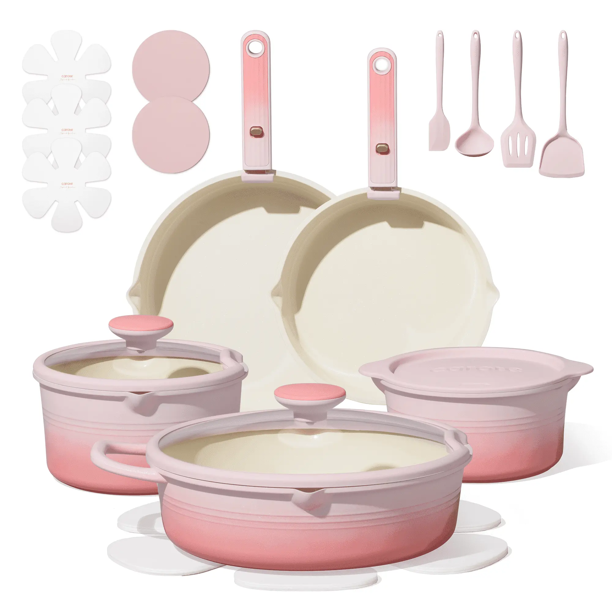 CAROTE 20-Piece Ceramic Nonstick Pots and Pans Set, Cookware Set with Kitchen Utensils, Induction Compatible, Pink