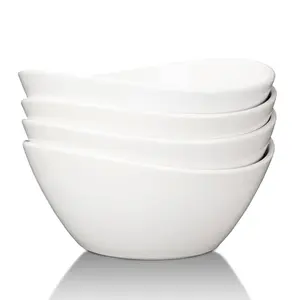 White 42 Ounce Porcelain Bowls Set of 4 Pack Premium Ceramic Bowls for Soup, Salad, Pasta Tableware