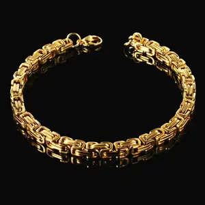 Men's Gold - Tone Byzantine Chain Bracelet - Thick, Durable Design.Perfect for Hip - Hop Style, Daily Wear, or Gifting.Add a Touch of Luxury & Boldness to Your Look!