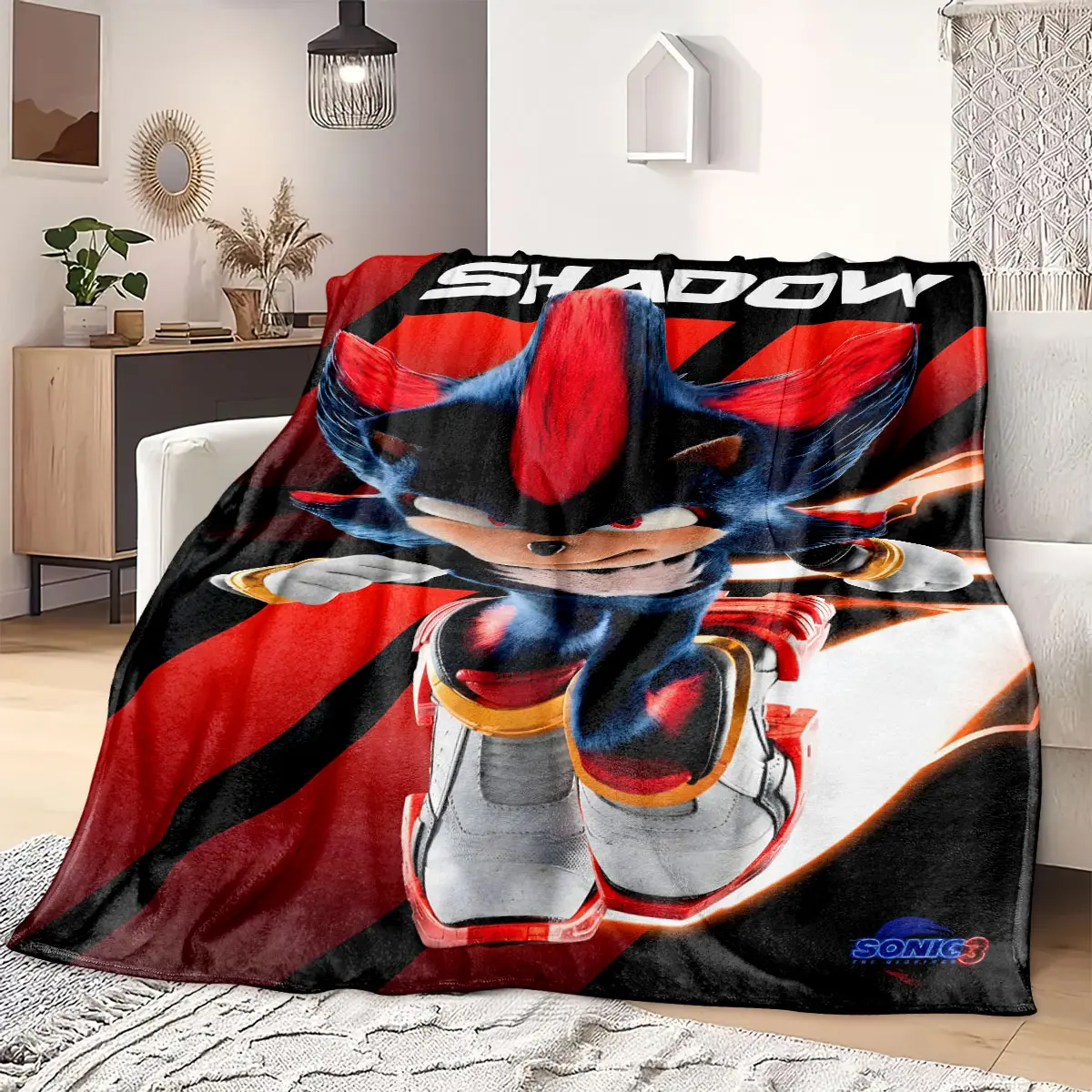 Sonik Dark Shadow Flannel Throw Blanket - Soft, Cozy Digital Print Stylish Blanket, Custom Image Sonic Series Game Lover Gift, Ideal for Home Use, Digital Print Blanket