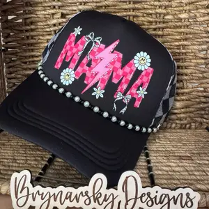 Pink checkered Mama SnapBack trucker hat