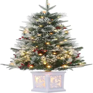 GAOMON 3 Ft Christmas Tree with 78 Led Lights, Pre-Lit Artificial Christmas Trees with Potted Base, Snow Flocked, Battery Operated, Xmas Tree for Home Decor