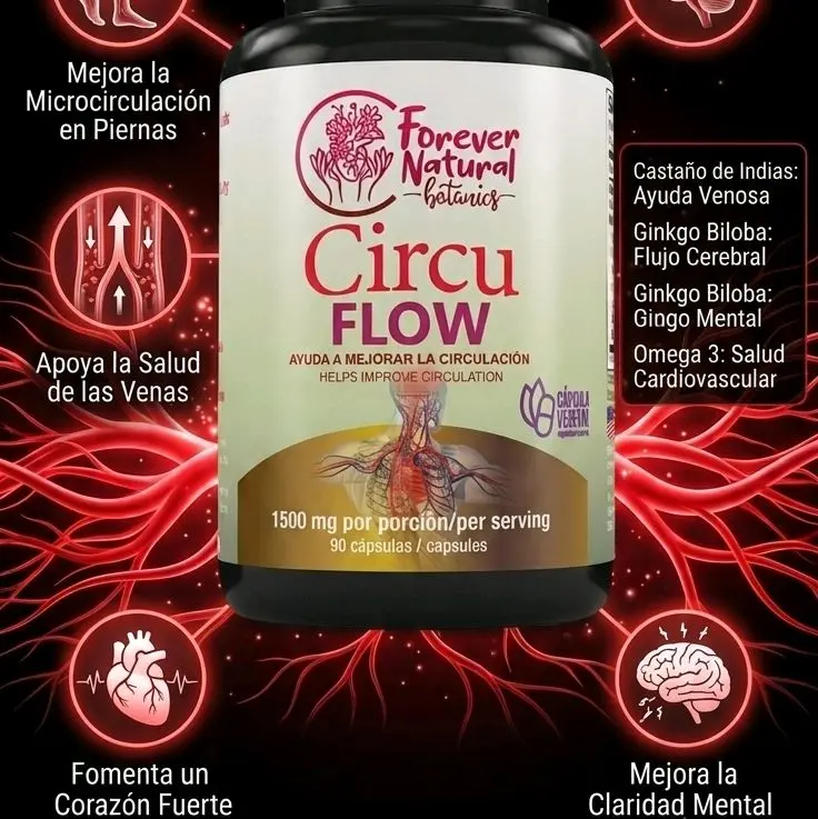 Circu Flow Healthy Circulation Support Vegan Nutrition Supplement, 1500mg Gluten-Free Capsules, 90 Count, Natural Ingredients (Horse Chestnut, Cayenne Pepper, Dandelion, Garlic, Hawthorne, Omega-3, Vitamin K2)