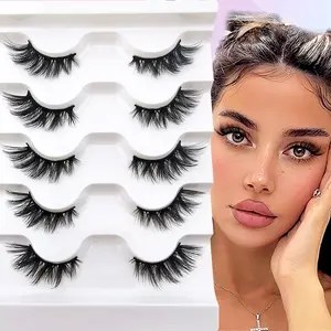 5 Pairs Half-Dollar False Eyelashes 16mm Natural Look Fluffy Dense Cat Eye Lashes, Enhance Your Eyes Instantly, Perfect for Daily Wear