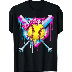 Softball Drip Ice Cream Girls Girls Game Day Softball Vibes T-Shirt, Fashion Trend Boy Girl Clothes Breathable, Casual Comfortable Top Streetwear Fashion Casual Summer Tee Crew Neck Short Sleeve T-Shirt Best Gift for Boy Girl