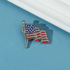 250th Anniversary 4th of July American Flag Golden M Badge Alloy Drop Oil Diamond Brooch