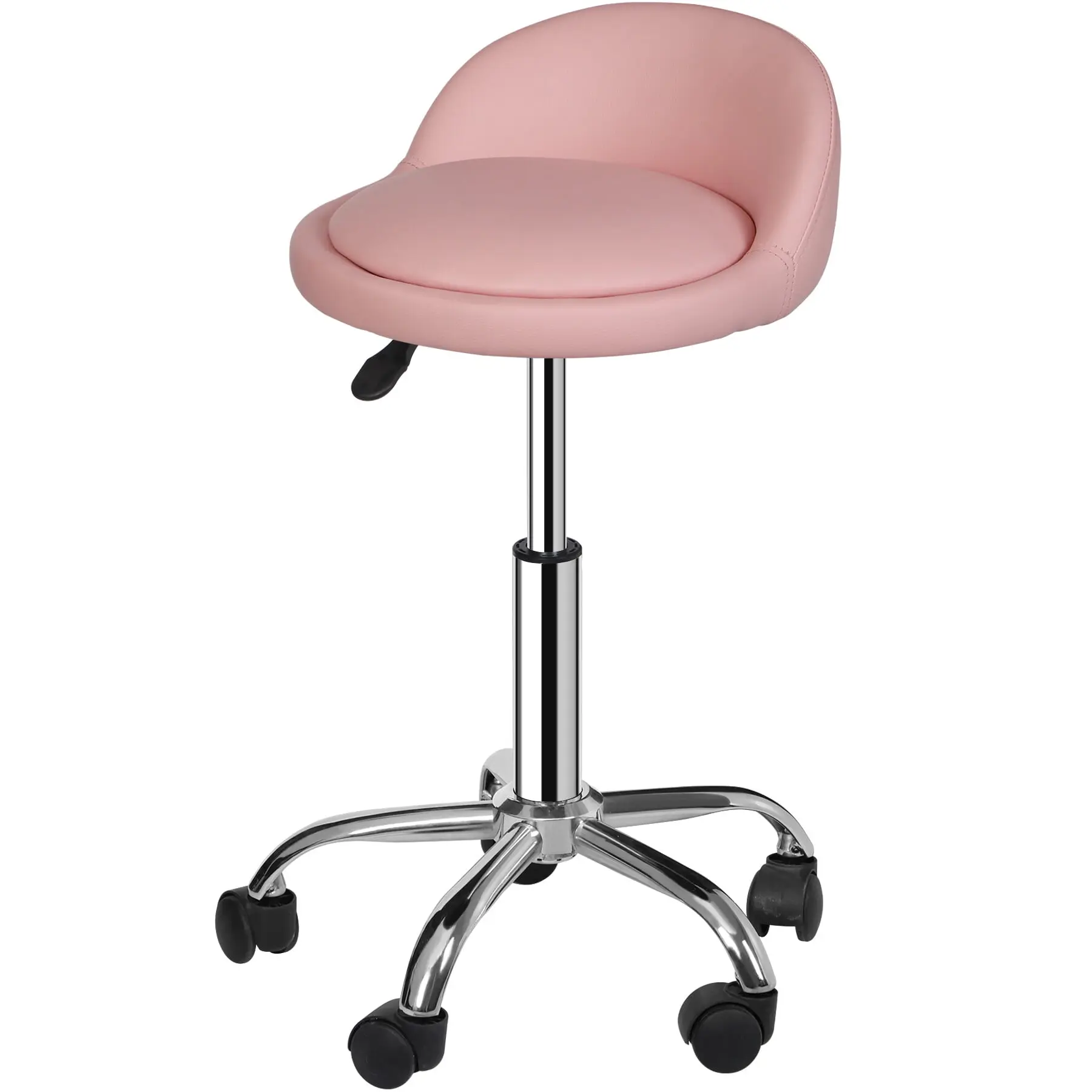Segawe PU Leather 360-Degree Swivel Vanity Chair - Ergonomic Upholstered Modern Pink Indoor Spa Stool with Adjustable Seat Height, Rolling Wheels, Chair for Vanity