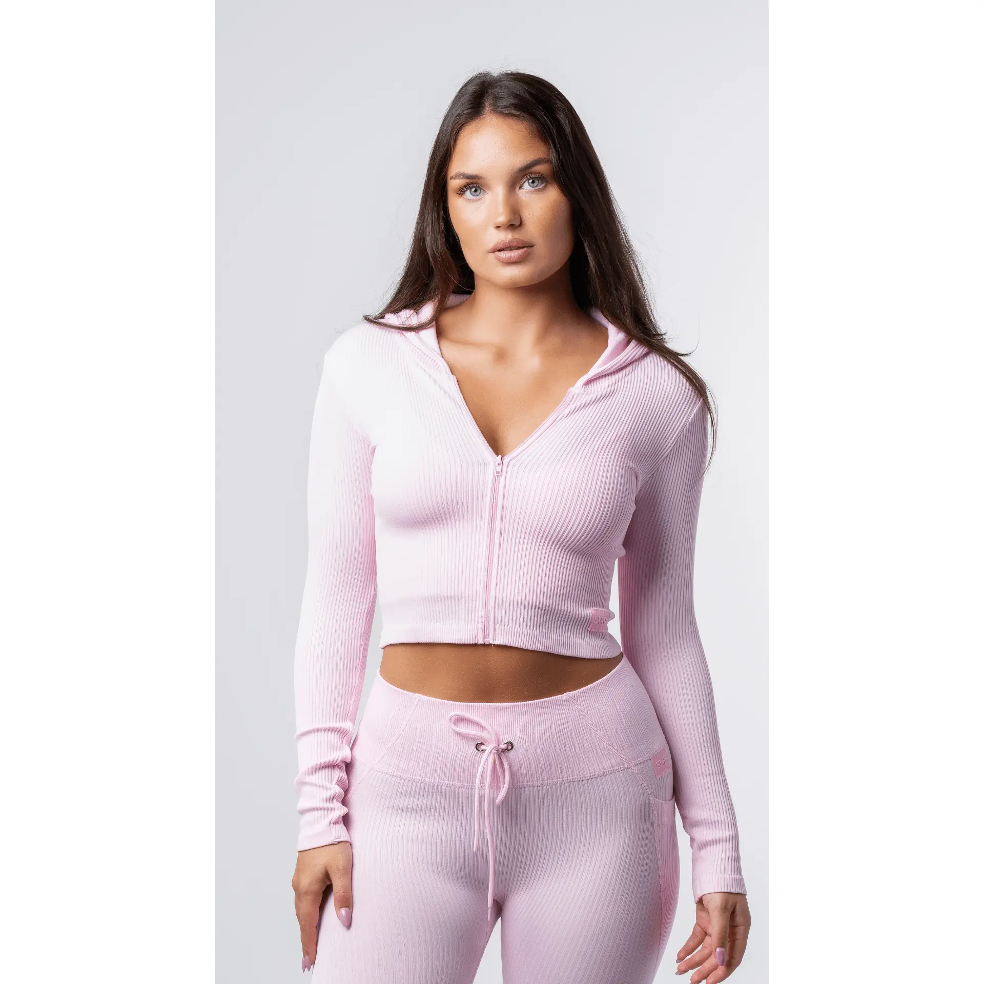 Seamless Zip Up Hooded Ribbed Jacket