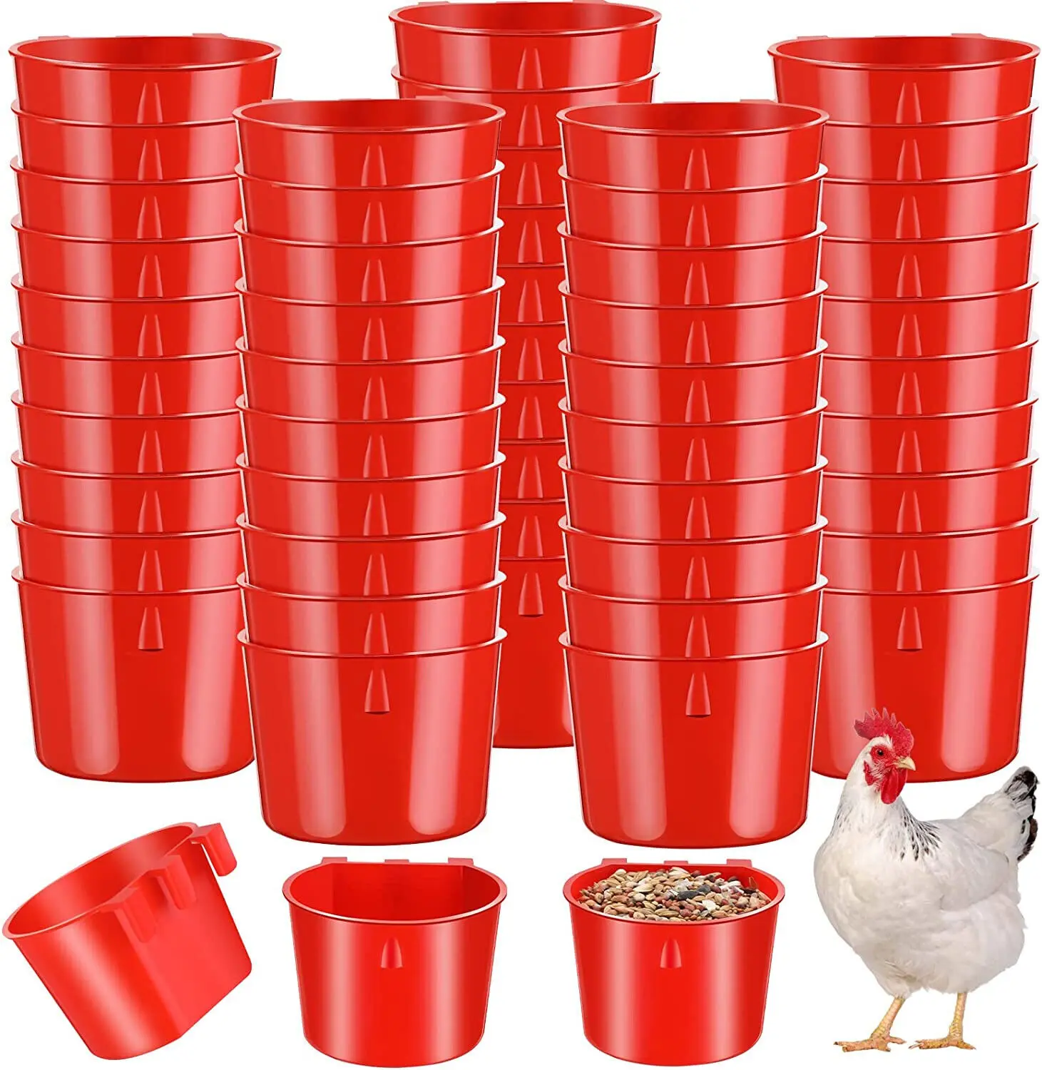 20pcs Bulk Set Odor-Free Plastic Cage Cups - Hanging Water/Seed Container, Feeding/Watering Tool for Poultry, Birds, Bunnies (Chicken, Quail, Dove, Parakeet, Pigeon)