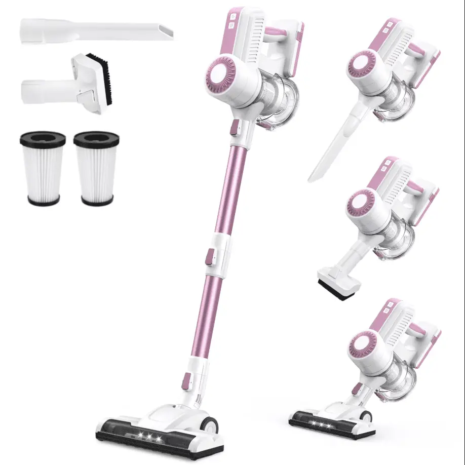 MOOSOO Stick Vacuum Cleaner, 6-in-1 Lightweight Cordless Vacuum for Hard Floor Carpet Pet Hair, L12 Pink