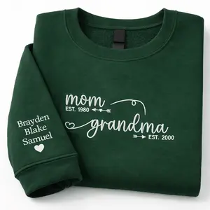Custom Embroidered Mom Grandma Sweatshirt, Personalized Crewneck, Pregnancy Announcement Pullover, Cozy Family Sweatshirt, Birthday Gift for Grandma