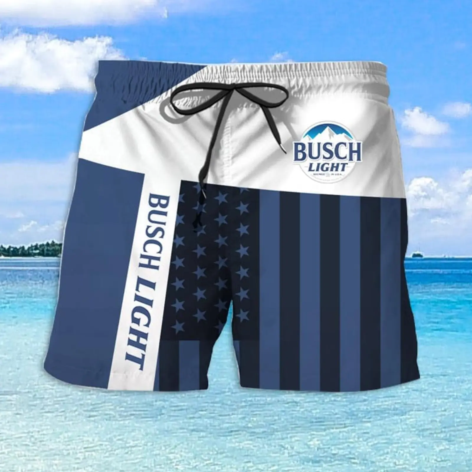 USA Flag Shorts, Beer print pool shorts, American flag shorts, 4th of July men's swimwear, Patriotic drinking shorts, Red white and blue trunks, Stars and stripes party wear, Funny USA flag shorts