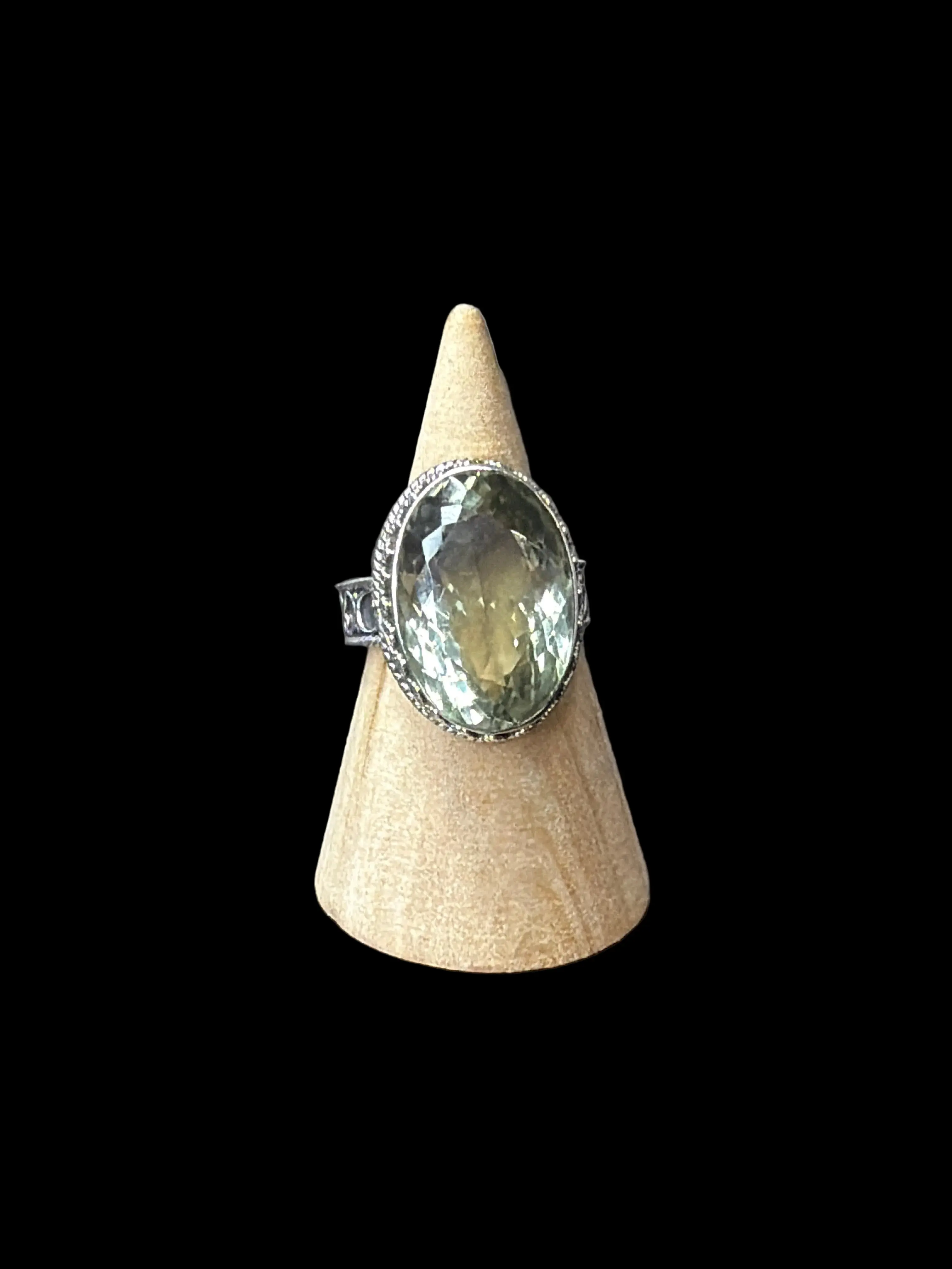 Faceted Green Amethyst Statement Ring - size 8
